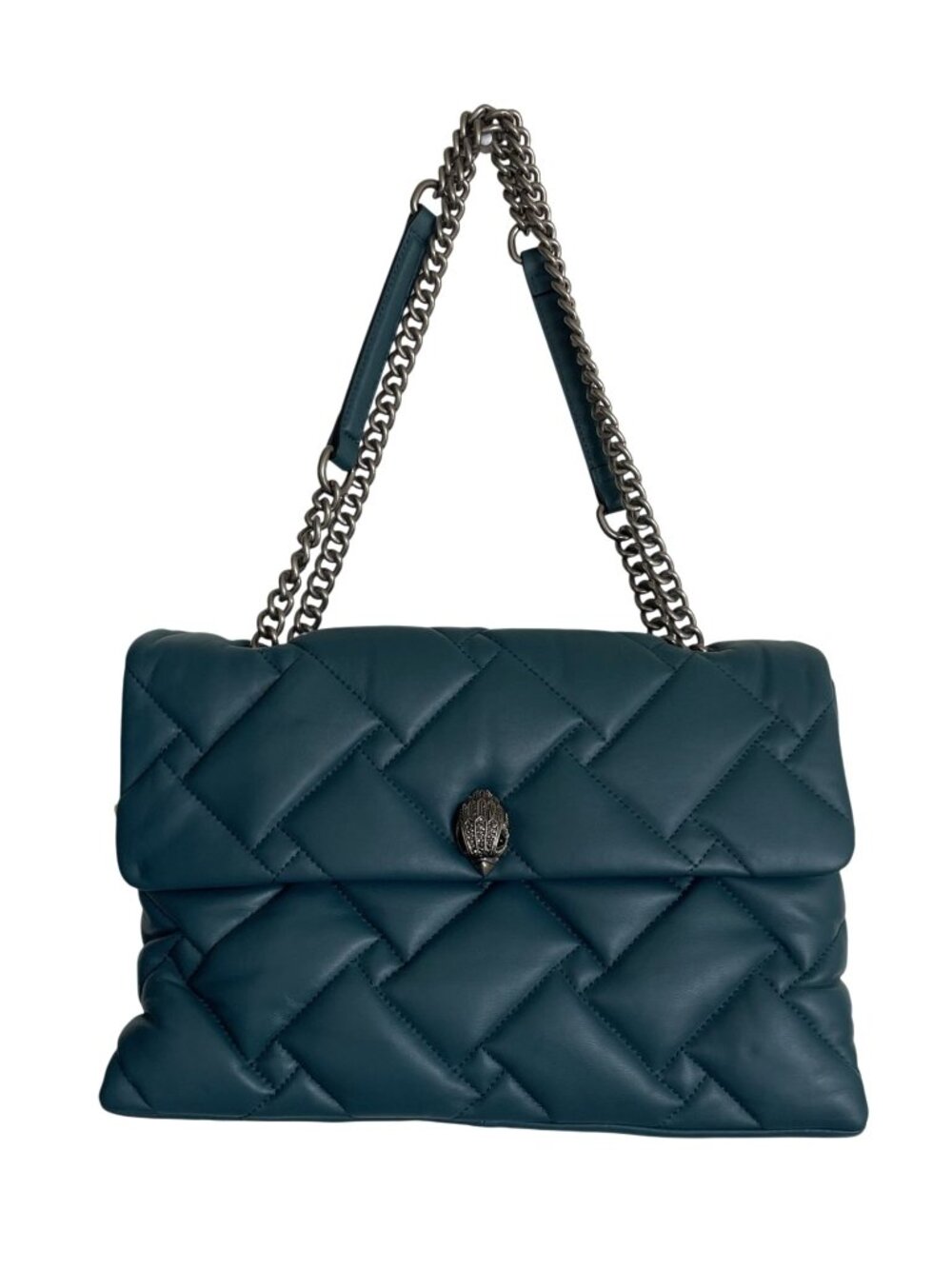 Kurt Geiger London Quilted Teal Shoulder Bag With Chain Strap